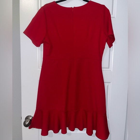 Red Short Sleeve Ruffle Trim Dress - Picture 3 of 3